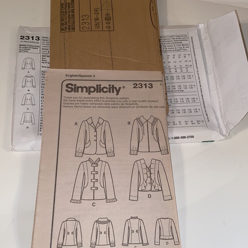Simplicity 2010 Multiple Misses Jackets Patterns 2313 Size 16-24. - Picture 5 of 5